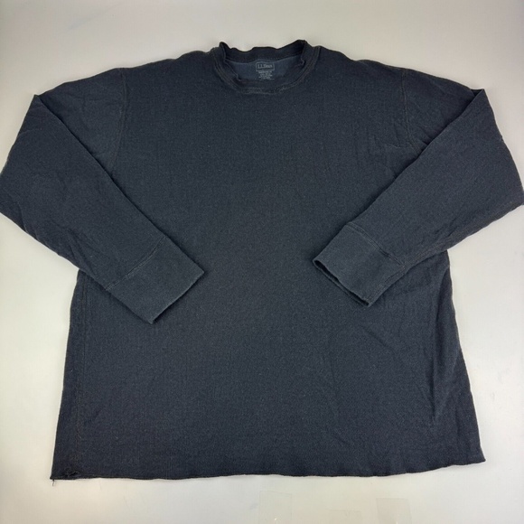 LL Bean Mens 2XL 2 Layer Wool Blend Base Layer Thermal Pullover Shirt Navy Blue - Picture 1 of 7